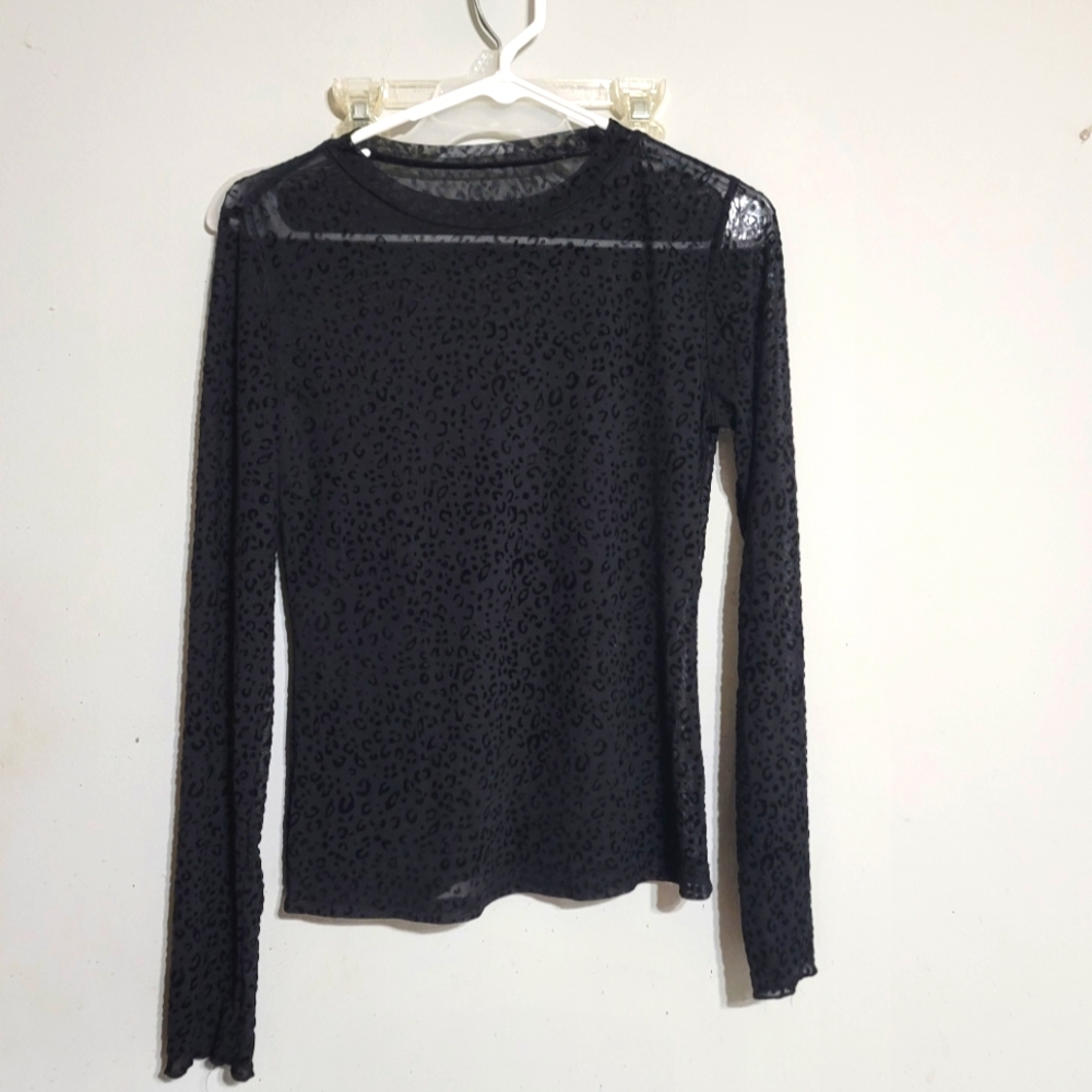Black‎ Leopard Print Sheer Top Sz Large
